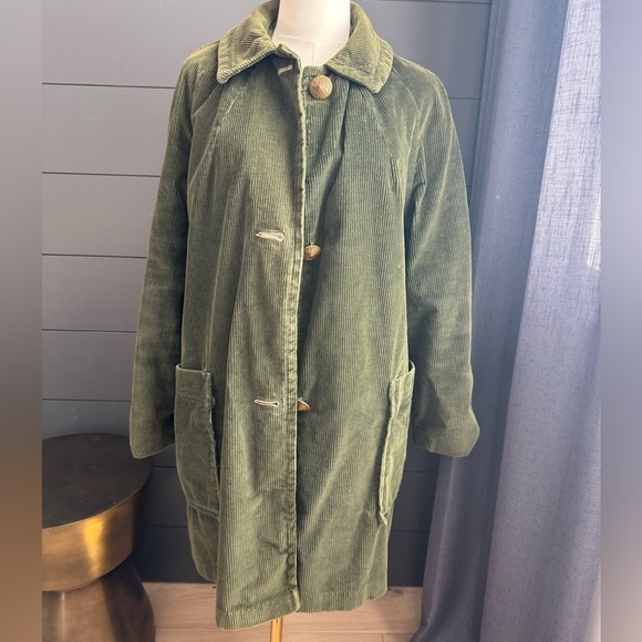 Jackets & Blazers - Vintage Olive Green Corduroy Utility Jacket Brass Buttons Retro Chic Earthy